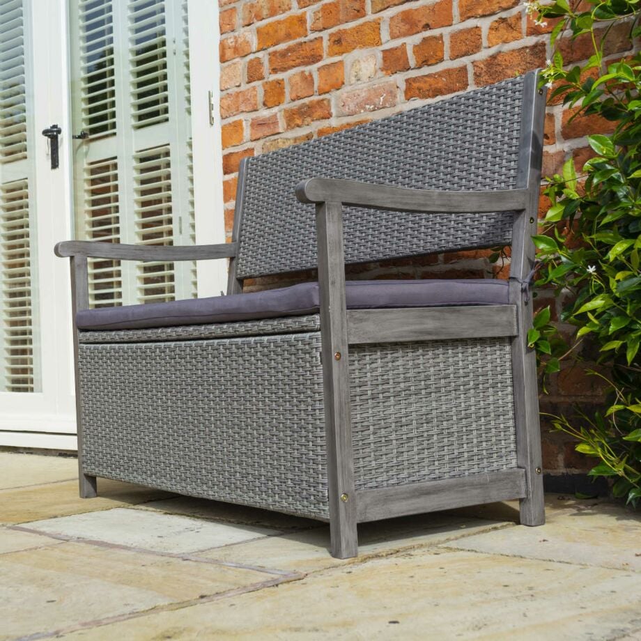 Rowlinson Alderley Rattan Storage Grey Bench