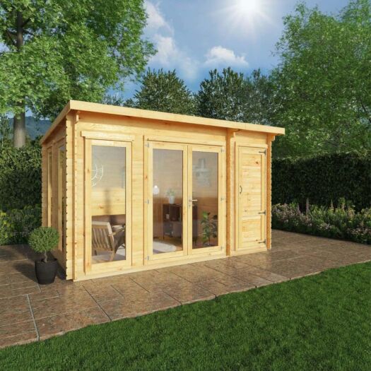 Mercia _ Studio Pent Log Cabin With Side Shed-Cabin