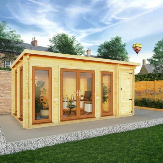 Mercia_Studio Pent Log Cabin With Side Shed UPVC 5.1m x 3m-Cabin