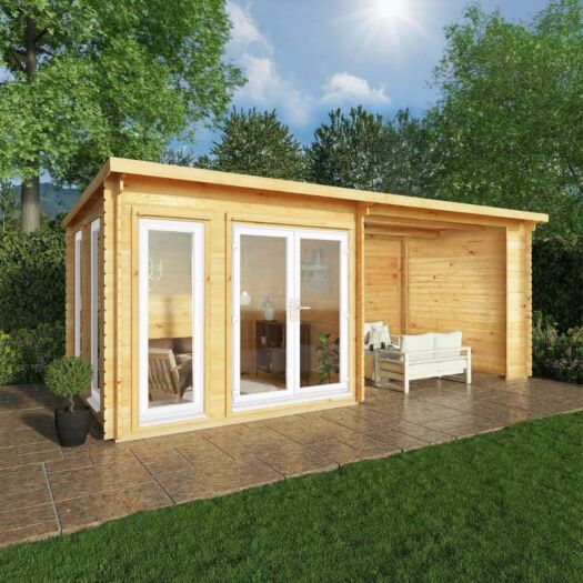 Mercia_Studio Pent Log Cabin With Patio Area UPVC 6m x 3m-Cabin
