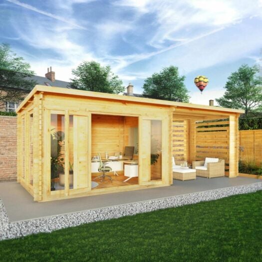 Mercia _ Studio Pent Log Cabin With Slatted Area 7m x 3m - Cabin