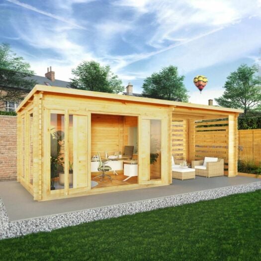 Mercia_Studio Pent Log Cabin With Slatted Area 7m x 3m-Cabin