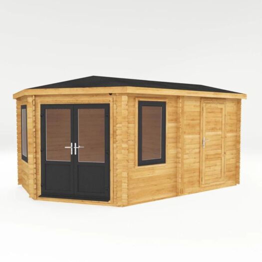 Mercia _ Corner Lodge Log Cabin With Side Shed UPVC 5m x 3m 44mm-Cabin