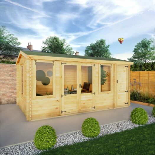 Mercia _ Log Cabin-Reverse Apex With Side Shed 19mm-Cabin