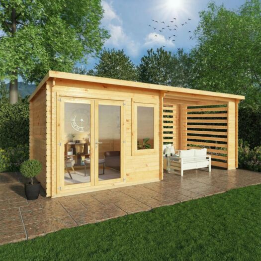 Mercia_Studio Pent Log Cabin With Slatted Area 6m x 3m-Cabin
