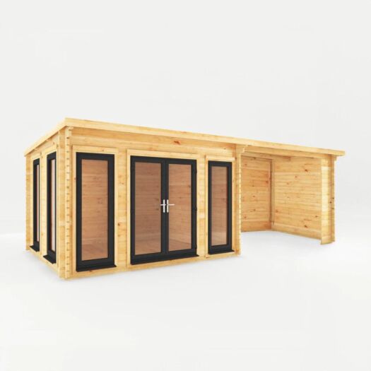 Mercia_Studio Pent Log Cabin With Patio Area UPVC 7m x 3m-Cabin