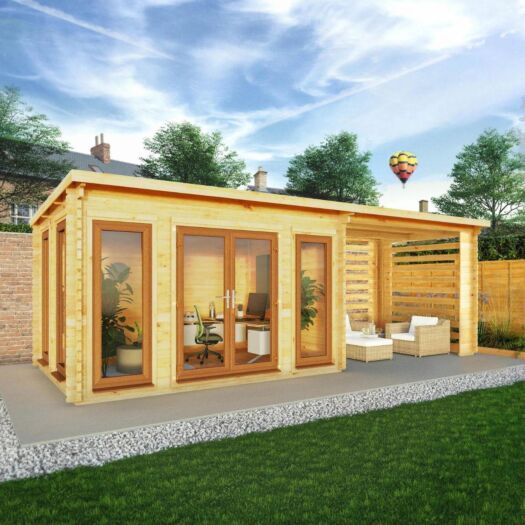 Mercia_Studio Pent Log Cabin With Slatted Area UPVC 7m x 3m-Cabin