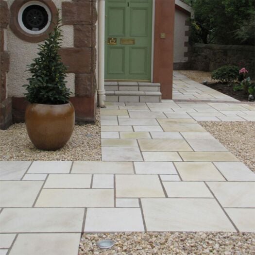 Paving Superstore Pro Range _ Sawn & Sandblasted Sandstone Buff Neutral - PAVING SLABS