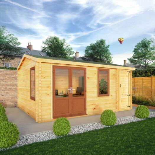 Mercia _ Home Office Elite Log Cabin With Side Shed UPVC 5.1m x 4m-Cabin
