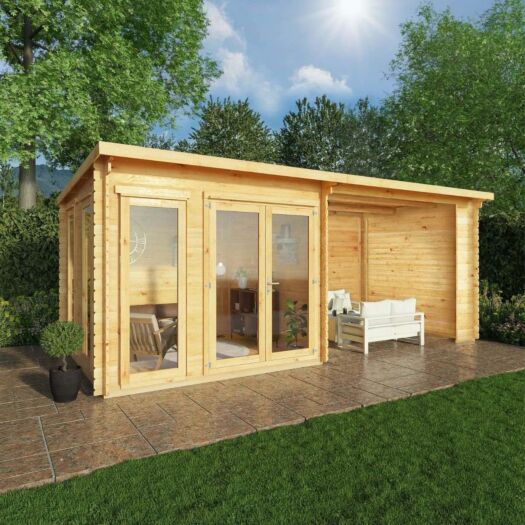 Mercia _ Studio Pent Log Cabin With Patio Area 6m x 3m-Cabin