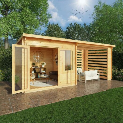Mercia_Elite Pent Log Cabin With Slatted Area 6m x 3m-Cabin