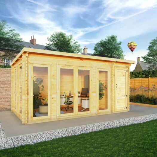 Mercia _ Studio Pent Log Cabin With Side Shed 5.1m x 3m - Cabin