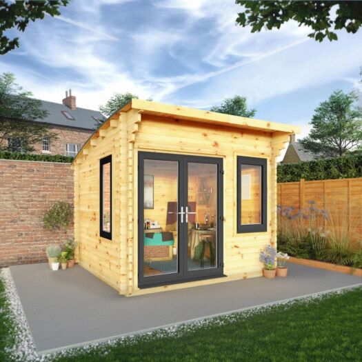 Mercia _ Curved Roof Helios Log Cabin 3m x 3m 44mm UPVC - Cabin