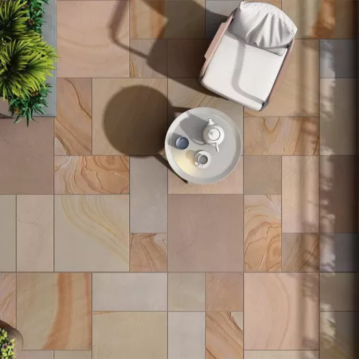 Paving Superstore _ Sawn & Honed Sandstone 'Ideal Range' Buff Camel Dust - PAVING SLABS