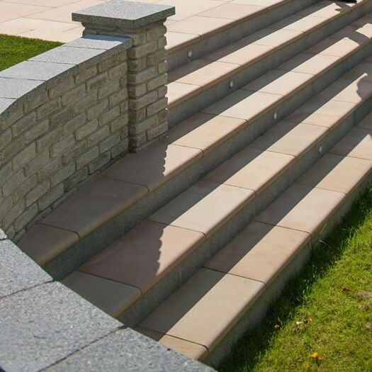 Marshalls Paving _ Sawn & Sandblasted Sandstone 'Versuro' Autumn Bronze - BULLNOSE STEPS & CORNERS