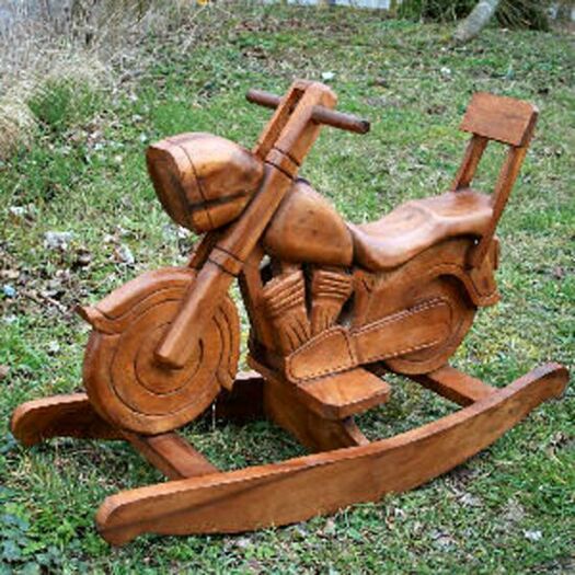 Carved Wood-Rocking Motor Bike