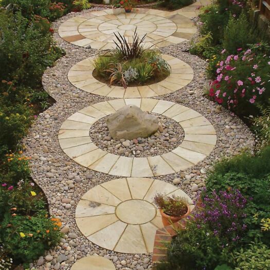 Strata Paving_Riven 'Whitchurch' Sandstone Mint-PAVING CIRCLE FEATURE KITS