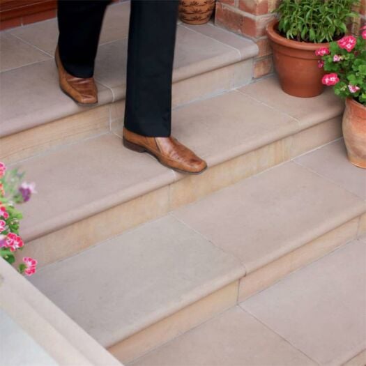 Marshalls Paving _ Sawn & Sandblasted Sandstone 'Versuro' Golden Sand - BULLNOSE STEPS & CORNERS