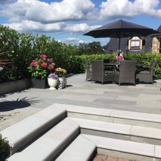 Paving Superstore Pro Range _ Sawn & Sandblasted Sandstone Buff Grey - BULLNOSE STEPS & COPING / CORNERS