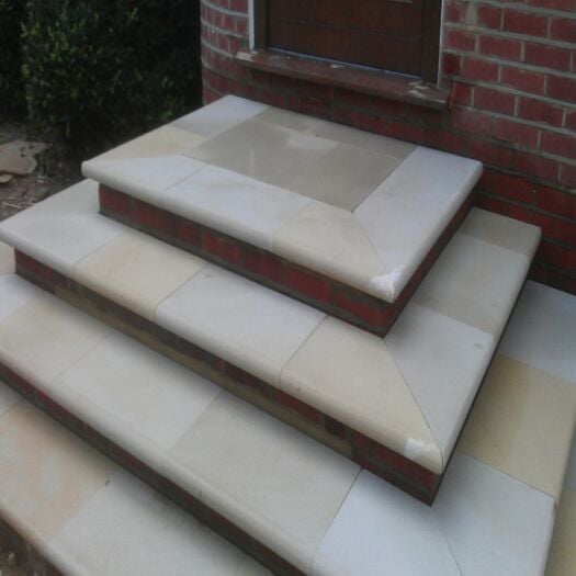 Natural Paving_Sawn & Sandblasted Sandstone 'Premiastone' Cornsilk-BULLNOSE STEPS & COPING