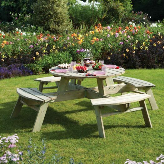 Rowlinson_Round Picnic Table with Optional Parasol