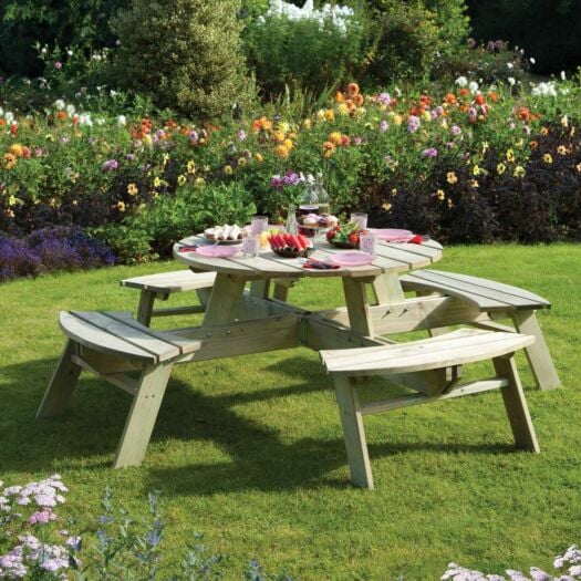 Rowlinson _ Round Picnic Table with Optional Parasol