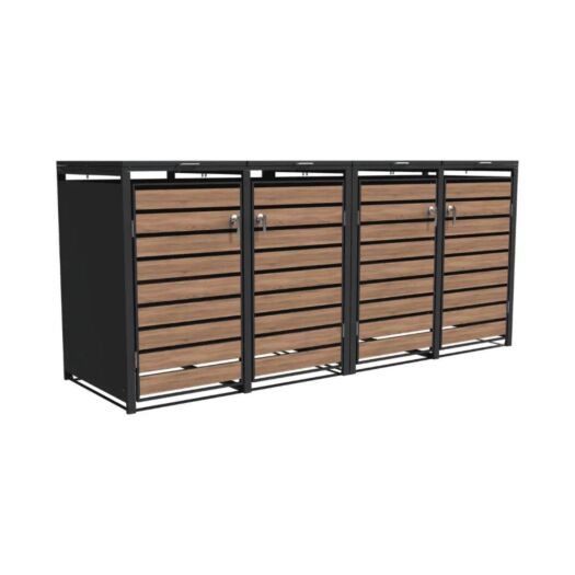 Ecoscape UK _ Bin Storage With Lid - Woodgrain & Charcoal