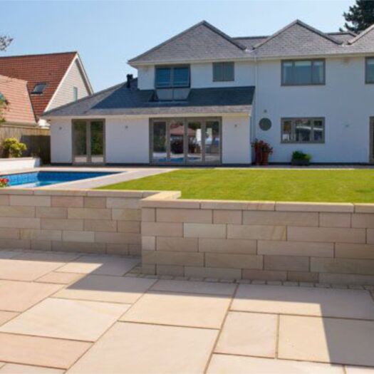 Marshalls Paving _ Sawn & Sandblasted Sandstone 'Versuro' Caramel Cream-WALL COPING / PATH EDGING