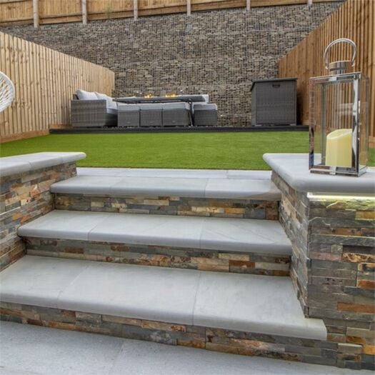 Marshalls Paving_Sawn & Sandblasted Sandstone 'Versuro' Antique Silver-BULLNOSE STEPS & CORNERS