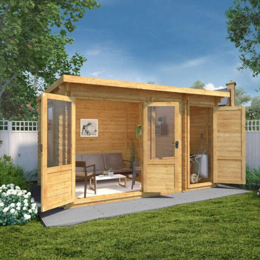 Mercia_Log Cabin-Pent with Side Shed-Double Glazed