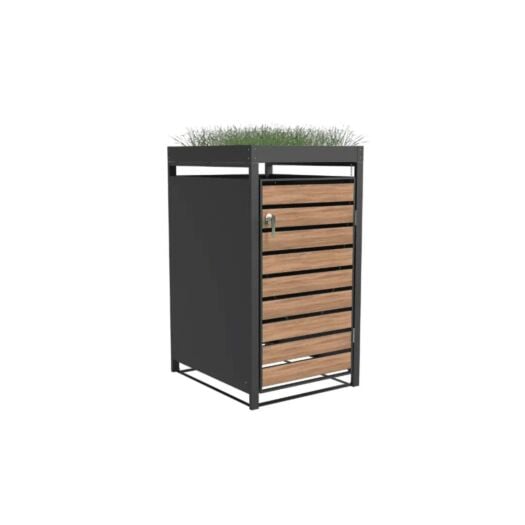 Ecoscape UK _ Bin Storage With Planter - Woodgrain & Charcoal