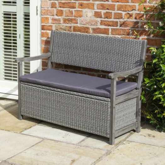 Rowlinson _ Alderley Rattan Storage Grey Bench
