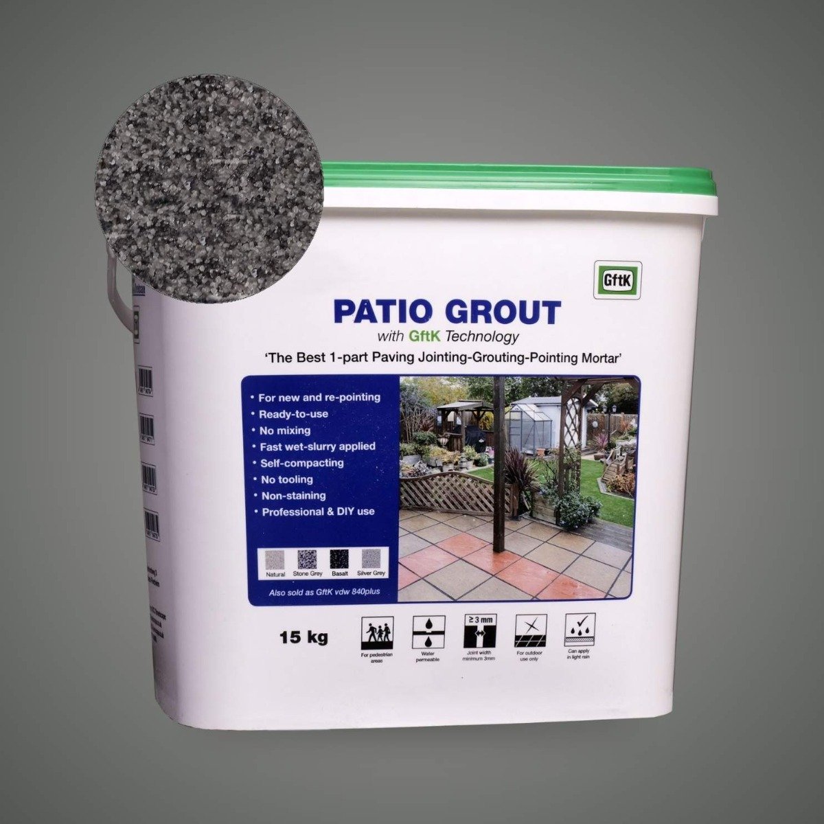 GftK _ Patio Grout, 15kg - Brush In, ideal for DIYers - Stone Grey